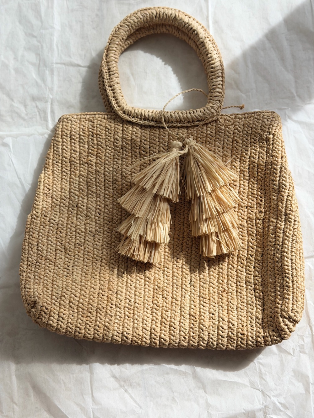 Mar Y Sol Lauren Natural Straw Tote Bag with Tassel Detail - Beige